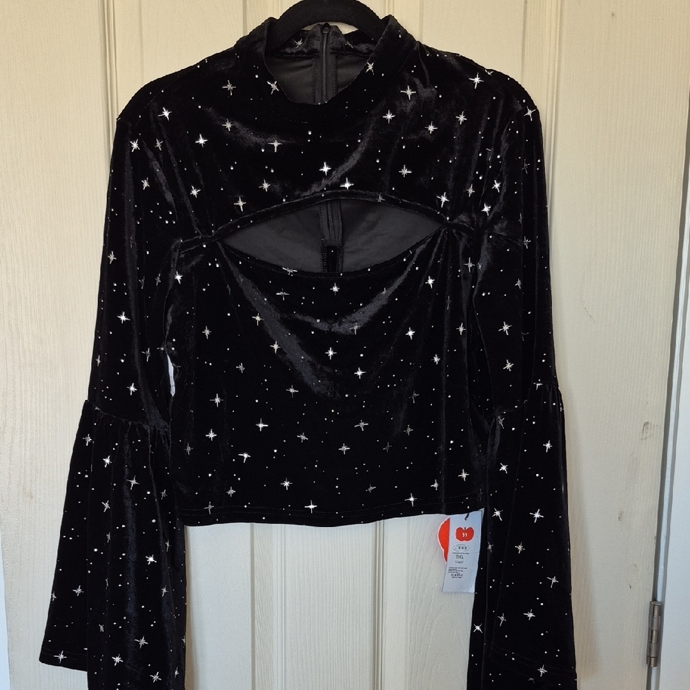 Black Starry Velvet Top
